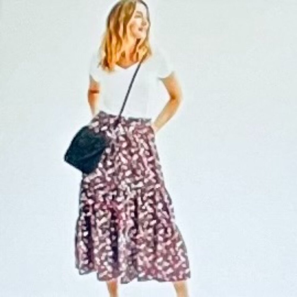 Sonoma Floral Tiered Peasant Skirt in Burgundy (L) New With Tag